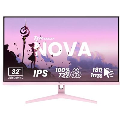 Arozzi Nova 32" IPS QHD 2560 × 1440, 180 Hz, 1 ms, FreeSync, HDR, haut-parleurs intégrés Rose Arozzi Nova 32" IPS QHD 2560 × 1440, 180 Hz, 1 ms, FreeSync, HDR, haut-parleurs intégrés Rose