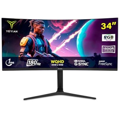YEYIAN Proact FV234 Moniteur Gaming 34" Courbé WQHD (3440 x 1440), Panneau VA 180Hz, 1ms, FreeSync & G-Sync, 92% NTSC, Connectivité DP1.4 et HDMI 2.1 YEYIAN Proact FV234 Moniteur Gaming 34" Courbé WQHD (3440 x 1440), Panneau VA 180Hz, 1ms, FreeSync & G-Sync, 92% NTSC, Connectivité DP1.4 et HDMI 2.1