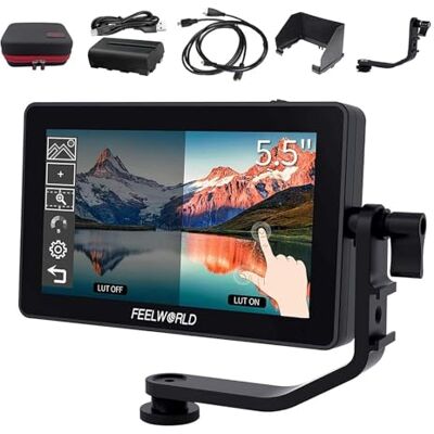 Feelworld Soskakiist F6 Plus, écran tactile de 5,5" pour appareil photo reflex numérique avec écran 3D, écran IPS Full HD, 1920 x 1080, prise en charge 4 K, HDMI, bras inclinable, batterie et chargeur Feelworld Soskakiist F6 Plus, écran tactile de 5,5" pour appareil photo reflex numérique avec écran 3D, écran IPS Full HD, 1920 x 1080, prise en charge 4 K, HDMI, bras inclinable, batterie et chargeur