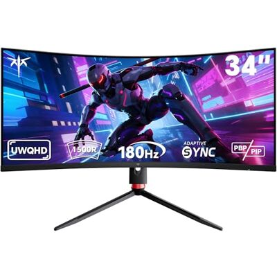 KTC Ecran 34 Pouces Incurvé, UWQHD (3440 x 1440) 180Hz Ecran PC Gamer, G-Sync, FreeSync, 21:9 VA Panel 1500R, 1ms MPRT, HDR10, Rapport de contraste 4000:1, 2xDP 1.4 (180Hz), 2xHDMI 2.0(100Hz), H34S18S KTC Ecran 34 Pouces Incurvé, UWQHD (3440 x 1440) 180Hz Ecran PC Gamer, G-Sync, FreeSync, 21:9 VA Panel 1500R, 1ms MPRT, HDR10, Rapport de contraste 4000:1, 2xDP 1.4 (180Hz), 2xHDMI 2.0(100Hz), H34S18S