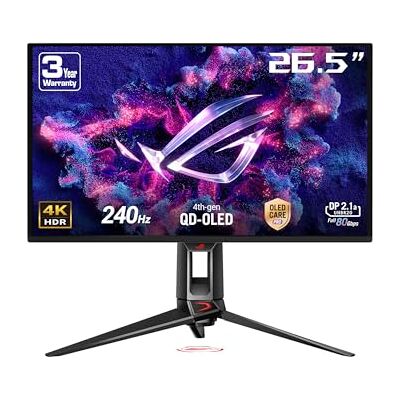 Asus ROG Swift PG27UCDM, moniteur 26,5", 4K OLED (3840x2160), 0,03ms (GTG), 240Hz, DisplayPort 2,1, technologie anti-Flicker, compatible G-SYNC, 99% DCI-P3, noir Asus ROG Swift PG27UCDM, moniteur 26,5", 4K OLED (3840x2160), 0,03ms (GTG), 240Hz, DisplayPort 2,1, technologie anti-Flicker, compatible G-SYNC, 99% DCI-P3, noir