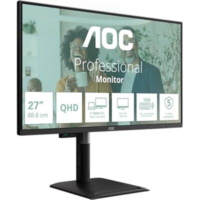 AOC Q27P4CV Écran USB-C WQHD 27" 120 Hz, panneau IPS, 4 ms GtG, synchronisation adaptative, mode HDR, réglage de la hauteur, haut-parleurs, (HDMI 2560 x 1440, 1 hub USB 2.0 DP 1.4) noir AOC Q27P4CV Écran USB-C WQHD 27" 120 Hz, panneau IPS, 4 ms GtG, synchronisation adaptative, mode HDR, réglage de la hauteur, haut-parleurs, (HDMI 2560 x 1440, 1 hub USB 2.0 DP 1.4) noir