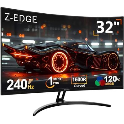 Z-Edge Ecran Pc Gamer Incurvé 32'' 240 Hz, 1ms, FreeSync, 1080P, Moniteur Gaming Lunette Ultra Fine, 1500R VA, Inclinaison Réglable, HDMI 2.0 &DP 1.4, 3500:1, VESA 100 * 100mm (Câble DP Inclus) HUG32P Écran de jeu 16:9 Full HD 1920 x 1080, luminosité 28 Z-Edge Ecran Pc Gamer Incurvé 32'' 240 Hz, 1ms, FreeSync, 1080P, Moniteur Gaming Lunette Ultra Fine, 1500R VA, Inclinaison Réglable, HDMI 2.0 &DP 1.4, 3500:1, VESA 100 * 100mm (Câble DP Inclus) HUG32P Écran de jeu 16:9 Full HD 1920 x 1080, luminosité 28