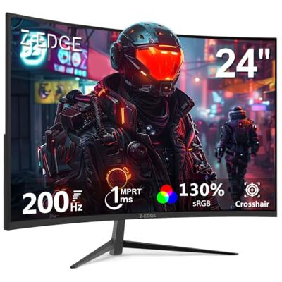 Z-Edge Ecran PC Gamer Incurvé 24'' 200 Hz/165 Hz/144 Hz, FHD(1920x1080), 1ms MPRT, FreeSync, Moniteur Gaming, 1650R VA, 300cd/m², HDMI 2.0& DP 1.4, Inclinaison Réglable, 178° Angle Vue Z-Edge Ecran PC Gamer Incurvé 24'' 200 Hz/165 Hz/144 Hz, FHD(1920x1080), 1ms MPRT, FreeSync, Moniteur Gaming, 1650R VA, 300cd/m², HDMI 2.0& DP 1.4, Inclinaison Réglable, 178° Angle Vue