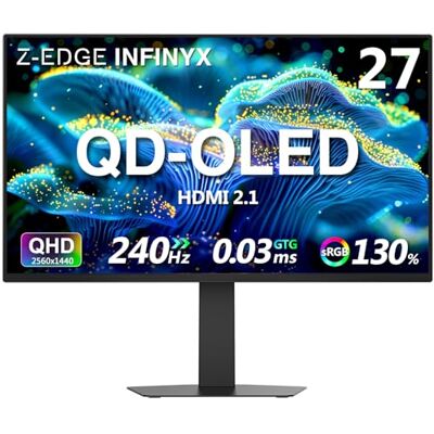 Z-Edge INFINYX Écran Gaming 27 Pouces OLED QHD 2560x1440 240Hz, 0.03ms GTG, HDR400, Moniteur PC Hauteur Réglable/Vertical/Horizontal/Rotatif, PIP/PBP, 2×HDMI 2.1, 2×DP 1.4, VESA 100x100mm Z-Edge INFINYX Écran Gaming 27 Pouces OLED QHD 2560x1440 240Hz, 0.03ms GTG, HDR400, Moniteur PC Hauteur Réglable/Vertical/Horizontal/Rotatif, PIP/PBP, 2×HDMI 2.1, 2×DP 1.4, VESA 100x100mm