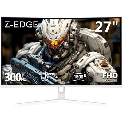 Z-Edge Ecran Gaming Incurvé Blanc 27'' 300 Hz (DP1.4*2), FHD, 1ms, FreeSync, 240 Hz (HDMI2.0*2), Moniteur PC Gamer White LED 16:9, Inclinaison Réglable, VA, HDR, 3000:1, RGB, VESA (DP Câble Inclus) Z-Edge Ecran Gaming Incurvé Blanc 27'' 300 Hz (DP1.4*2), FHD, 1ms, FreeSync, 240 Hz (HDMI2.0*2), Moniteur PC Gamer White LED 16:9, Inclinaison Réglable, VA, HDR, 3000:1, RGB, VESA (DP Câble Inclus)