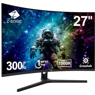 Z-Edge Ecran Gaming Incurvé 27'' 300 Hz (DP1.4*2), 240 Hz (HDMI2.0*2), 1ms MPRT, FreeSync, FHD, Moniteur PC Gamer LED 16:9, Inclinaison Réglable, VA, HDR, 3000:1, RGB, VESA 100*100mm (DP Câble Inclus) UG27H 3000:1 Contraste, 130 % sRGB, 250 cd/m², FreeS Z-Edge Ecran Gaming Incurvé 27'' 300 Hz (DP1.4*2), 240 Hz (HDMI2.0*2), 1ms MPRT, FreeSync, FHD, Moniteur PC Gamer LED 16:9, Inclinaison Réglable, VA, HDR, 3000:1, RGB, VESA 100*100mm (DP Câble Inclus) UG27H 3000:1 Contraste, 130 % sRGB, 250 cd/m², FreeS