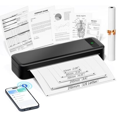 TATTMUSE Imprimante Thermique Portable A4 sans Encre Imprimante Bluetooth sans Fil 300 DPI Compatible avec iOS et Android Mini Imprimante Petite 2600 mAh pour Papier Thermique 216/210/110/80/53mm -Noir TATTMUSE Imprimante Thermique Portable A4 sans Encre Imprimante Bluetooth sans Fil 300 DPI Compatible avec iOS et Android Mini Imprimante Petite 2600 mAh pour Papier Thermique 216/210/110/80/53mm -Noir