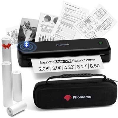 Phomemo M834 Imprimante thermique portable A4 compatible avec téléphone et ordinateur portable, imprimante sans encre Bluetooth pour un usage domestique, imprimantes mobiles avec sac de transport et 4 Phomemo M834 Imprimante thermique portable A4 compatible avec téléphone et ordinateur portable, imprimante sans encre Bluetooth pour un usage domestique, imprimantes mobiles avec sac de transport et 4