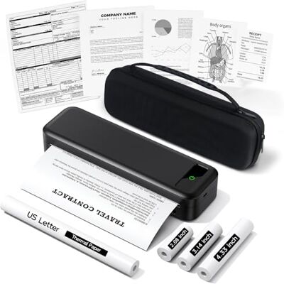 TATTMUSE Imprimante Thermique Portable A4 sans Encre 300 Dpi, Bluetooth avec iOS et Android, Équipé d'une Mallette et de 4 Rouleaux de Papier Thermique, Convient pour les Voyages, le Bureau et la Maison Noir TATTMUSE Imprimante Thermique Portable A4 sans Encre 300 Dpi, Bluetooth avec iOS et Android, Équipé d'une Mallette et de 4 Rouleaux de Papier Thermique, Convient pour les Voyages, le Bureau et la Maison Noir