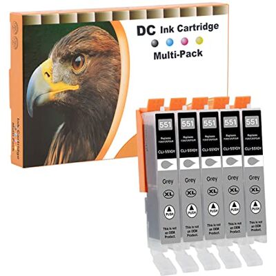 D&C Cartouches d'encre Compatible pour Canon CLI-551GY XL pour Canon Pixma MG6450 MG6650 MG7100 MG7150 MG7550 MX925 iP7200 iP7250 MG5400 MG5550 MG5650 MG5655 MX725 MX920 iP8750 (5 Gris) D&C Cartouches d'encre Compatible pour Canon CLI-551GY XL pour Canon Pixma MG6450 MG6650 MG7100 MG7150 MG7550 MX925 iP7200 iP7250 MG5400 MG5550 MG5650 MG5655 MX725 MX920 iP8750 (5 Gris)