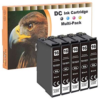 D&C 5X Cartouches d'encre Remplacement pour Epson 16 16XL pour Epson Workforce WF-2750 WF-2760 WF-2660 WF-2650 WF-2630 WF-2540 WF-2530 WF-2510 WF-2010 ( 5 Noir ) D&C 5X Cartouches d'encre Remplacement pour Epson 16 16XL pour Epson Workforce WF-2750 WF-2760 WF-2660 WF-2650 WF-2630 WF-2540 WF-2530 WF-2510 WF-2010 ( 5 Noir )