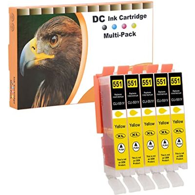 D&C Cartouches d'encre Compatible pour Canon CLI-551Y XL pour Canon Pixma MG6450 MG6650 MG7100 MG7150 MG7550 MX925 iP7200 iP7250 MG5400 MG5550 MG5650 MG5655 MX725 MX920 iP8750 (5 Jaune) D&C Cartouches d'encre Compatible pour Canon CLI-551Y XL pour Canon Pixma MG6450 MG6650 MG7100 MG7150 MG7550 MX925 iP7200 iP7250 MG5400 MG5550 MG5650 MG5655 MX725 MX920 iP8750 (5 Jaune)