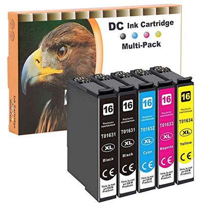 D&C 5X Cartouches d'encre Remplacement pour Epson 16 16XL pour Epson Workforce WF-2750 WF-2760 WF-2660 WF-2650 WF-2630 WF-2540 WF-2530 WF-2510 WF-2010 (2 Noir / 1 Cyan / 1 Magenta / 1 Jaunes) D&C 5X Cartouches d'encre Remplacement pour Epson 16 16XL pour Epson Workforce WF-2750 WF-2760 WF-2660 WF-2650 WF-2630 WF-2540 WF-2530 WF-2510 WF-2010 (2 Noir / 1 Cyan / 1 Magenta / 1 Jaunes)