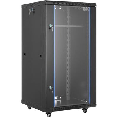VEVOR Armoire de serveur 22U, armoire réseau à montage mural, 60 cm de profondeur, boîtier réseau avec porte en verre trempé verrouillable, 4 roulettes, panneaux latéraux, pour équipement informatique VEVOR Armoire de serveur 22U, armoire réseau à montage mural, 60 cm de profondeur, boîtier réseau avec porte en verre trempé verrouillable, 4 roulettes, panneaux latéraux, pour équipement informatique