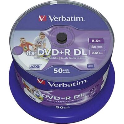 Verbatim DVD+R Double Layer 8X 8.5GB Wide withe printable no ID,50, 43703 Verbatim DVD+R Double Layer 8X 8.5GB Wide withe printable no ID,50, 43703