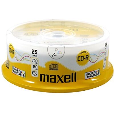 Maxell CD-R Lot de 25 broches imprimables 80 min 700 Mo 52 x Maxell CD-R Lot de 25 broches imprimables 80 min 700 Mo 52 x