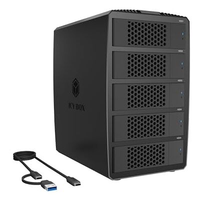ICY BOX Boîtier RAID 5 baies pour HDD/SSD 2,5"/3,5", stockage USB-C DAS avec USB 3.2 Gen 1 (5 Gbps), HotSwap SATA III Enclosure, 0/1/3/5/LARGE/SINGLE Modes, IB-RD3705-CU3, Heart RAID 3705 ICY BOX Boîtier RAID 5 baies pour HDD/SSD 2,5"/3,5", stockage USB-C DAS avec USB 3.2 Gen 1 (5 Gbps), HotSwap SATA III Enclosure, 0/1/3/5/LARGE/SINGLE Modes, IB-RD3705-CU3, Heart RAID 3705
