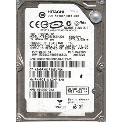 Hitachi HTS542516K9A300, PN 0A56154, MLC DA2365, 160GB SATA 2.5 Hard Drive Hitachi HTS542516K9A300, PN 0A56154, MLC DA2365, 160GB SATA 2.5 Hard Drive
