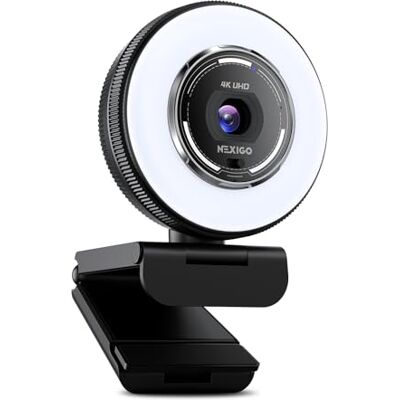 NexiGo N680E Pro, Webcam en streaming UHD 4K avec anneau lumineux, autofocus PDAF, 1080p @ 60 fps, 2 micros antibruit, couverture de confidentialité, caméra USB pour zoom/équipes/Twitch/Google Meet NexiGo N680E Pro, Webcam en streaming UHD 4K avec anneau lumineux, autofocus PDAF, 1080p @ 60 fps, 2 micros antibruit, couverture de confidentialité, caméra USB pour zoom/équipes/Twitch/Google Meet