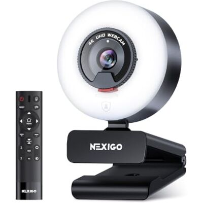 NexiGo Webcam N960E Plus 4K avec anneau lumineux et télécommande RF, autofocus ToF, menu OSD, 1080p 60 fps, zoom numérique 4x, micros antibruit, couverture de confidentialité NexiGo Webcam N960E Plus 4K avec anneau lumineux et télécommande RF, autofocus ToF, menu OSD, 1080p 60 fps, zoom numérique 4x, micros antibruit, couverture de confidentialité
