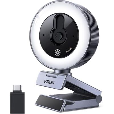 UGREEN Webcam 2K 30FPS Caméra Fixed Focus 4 Éclairage Circulaire LED USB A USB C Adaptateur Angle Réglable Plug Play Windows MacOS Streaming Youtube Skype Appel Zoom Vidéoconférence Gris UGREEN Webcam 2K 30FPS Caméra Fixed Focus 4 Éclairage Circulaire LED USB A USB C Adaptateur Angle Réglable Plug Play Windows MacOS Streaming Youtube Skype Appel Zoom Vidéoconférence Gris