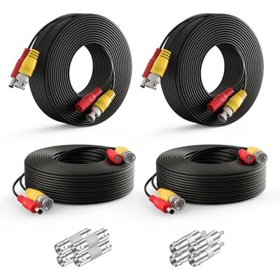 ANNKE (4) Câble d'alimentation vidéo de 45,2 m pour système de caméra de sécurité, câble d'extension BNC tout-en-un pour installation du système DVR de sécurité CCTV, 4 connecteurs BNC inclus ANNKE (4) Câble d'alimentation vidéo de 45,2 m pour système de caméra de sécurité, câble d'extension BNC tout-en-un pour installation du système DVR de sécurité CCTV, 4 connecteurs BNC inclus
