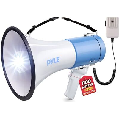 Pyle Haut-Parleur Mégaphone Portable- Mégaphone Porte-Voix Compact de 50 W avec Lampe de Poche LED-Sirène d'Alarme-Volume Réglable- Microphone Détachable-Alimenté par Piles Pyle Haut-Parleur Mégaphone Portable- Mégaphone Porte-Voix Compact de 50 W avec Lampe de Poche LED-Sirène d'Alarme-Volume Réglable- Microphone Détachable-Alimenté par Piles