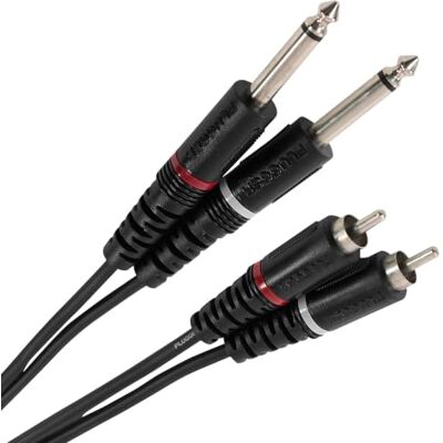 Plugger , câble épanoui équipé de part et d'autre de 2x Jack mâle mono 6.35mm vers 2x Cinch (RCA) mâle. Permet de brancher tous types d’appareils audio stéréo sur 2 canaux mono. Longueur : 1,5 mètre. Plugger , câble épanoui équipé de part et d'autre de 2x Jack mâle mono 6.35mm vers 2x Cinch (RCA) mâle. Permet de brancher tous types d’appareils audio stéréo sur 2 canaux mono. Longueur : 1,5 mètre.
