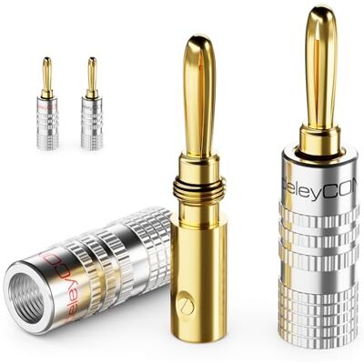 deleyCON 4 Pièces Fiches Banane en Set Plaqué or à Visser pour Câble Haut-Parleur 0,75 mm 4,5 mm & par Exemple HiFi Récepteur Argent deleyCON 4 Pièces Fiches Banane en Set Plaqué or à Visser pour Câble Haut-Parleur 0,75 mm 4,5 mm & par Exemple HiFi Récepteur Argent