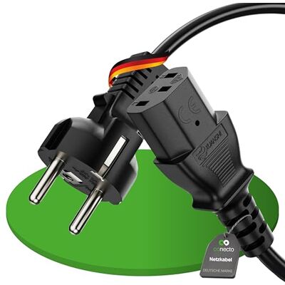 conecto câble d'alimentation, fiche avec contact de protection droit à la prise IEC C13 droite, câble de dispositif froid, câble d'alimentation Euro pour appareils ménagers, 5,00 m, noir conecto câble d'alimentation, fiche avec contact de protection droit à la prise IEC C13 droite, câble de dispositif froid, câble d'alimentation Euro pour appareils ménagers, 5,00 m, noir