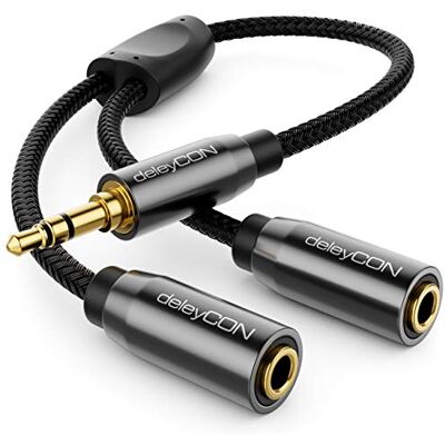 deleyCON 0,2m Câble Séparateur Audio Y AUX Prise Jack 3,5mm sur 2x 3,5mm Manteau en Nylon Stéréo Y-Adaptateur deleyCON 0,2m Câble Séparateur Audio Y AUX Prise Jack 3,5mm sur 2x 3,5mm Manteau en Nylon Stéréo Y-Adaptateur