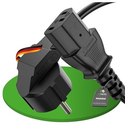conecto Câble d'alimentation, fiche de protection 90° à prise CEI C13, droit, câble pour appareils non chauffants, câble d'alimentation européen pour appareils ménagers, 2,00 m, noir conecto Câble d'alimentation, fiche de protection 90° à prise CEI C13, droit, câble pour appareils non chauffants, câble d'alimentation européen pour appareils ménagers, 2,00 m, noir