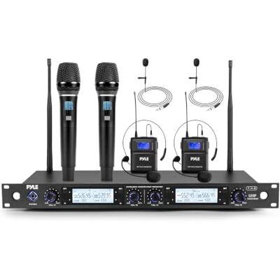 Pyle Micro Sans Fil 4 Canaux – 2 Mains, 2 Cravates & 2 Casques, Événements Portée 90 m+, liaison UHF stable, sortie XLR — mixte main et mains libres, idéal soirées et événements multi-rôles. Pyle Micro Sans Fil 4 Canaux – 2 Mains, 2 Cravates & 2 Casques, Événements Portée 90 m+, liaison UHF stable, sortie XLR — mixte main et mains libres, idéal soirées et événements multi-rôles.
