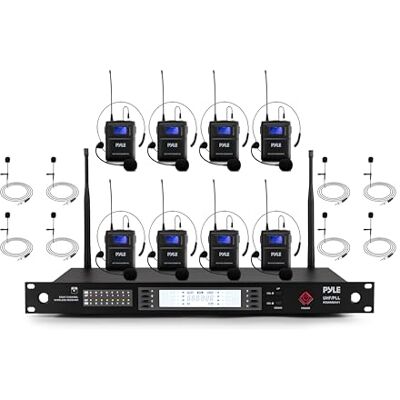 Pyle Micro Cravate Sans Fil 8 Canaux – 8 Cravates & 8 Casques, Auto Scan Portée 90 m+, balayage auto, liaison stable, sortie XLR — 8 bodypacks mains libres, idéal théâtre, comédie musicale et danse. Pyle Micro Cravate Sans Fil 8 Canaux – 8 Cravates & 8 Casques, Auto Scan Portée 90 m+, balayage auto, liaison stable, sortie XLR — 8 bodypacks mains libres, idéal théâtre, comédie musicale et danse.