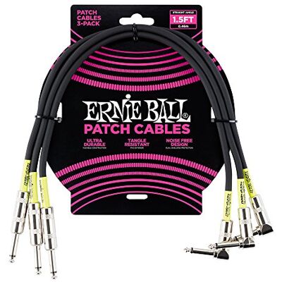 Ernie Ball Lot de 3 câbles de raccordement droits/coudés de 0,5 m Noir Ernie Ball Lot de 3 câbles de raccordement droits/coudés de 0,5 m Noir