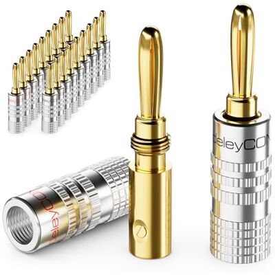 deleyCON 20 Pièce Fiche Banane en Set Plaqué or à Visser pour Câble Haut-Parleur 0,75 mm 4,5 mm & par Exemple HiFi Récepteur Argent deleyCON 20 Pièce Fiche Banane en Set Plaqué or à Visser pour Câble Haut-Parleur 0,75 mm 4,5 mm & par Exemple HiFi Récepteur Argent