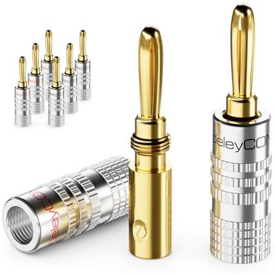 deleyCON 8 Pièces Fiches Banane en Set Plaqué or à Visser pour Câble Haut-Parleur 0,75 mm 4,5 mm & par Exemple HiFi Récepteur Argent deleyCON 8 Pièces Fiches Banane en Set Plaqué or à Visser pour Câble Haut-Parleur 0,75 mm 4,5 mm & par Exemple HiFi Récepteur Argent