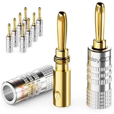 deleyCON 10 Pièce Fiche Banane en Set Plaqué or à Visser pour Câble Haut-Parleur 0,75 mm 4,5 mm & par Exemple HiFi Récepteur Argent deleyCON 10 Pièce Fiche Banane en Set Plaqué or à Visser pour Câble Haut-Parleur 0,75 mm 4,5 mm & par Exemple HiFi Récepteur Argent