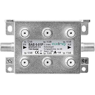 Axing BAB 6-01P 6 voies TV par câble CATV multimédia DVB-T2 classe A+ 10 dB 5-1218 MHz Métal Axing BAB 6-01P 6 voies TV par câble CATV multimédia DVB-T2 classe A+ 10 dB 5-1218 MHz Métal