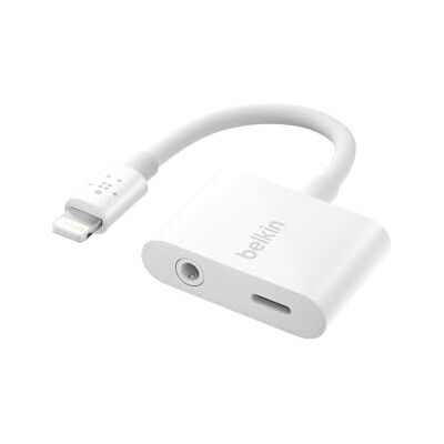 Belkin Audio + Charge Rockstar 3,5 mm (adaptateur auxiliaire pour iPhone/adaptateur de charge pour iPhone), blanc Belkin Audio + Charge Rockstar 3,5 mm (adaptateur auxiliaire pour iPhone/adaptateur de charge pour iPhone), blanc