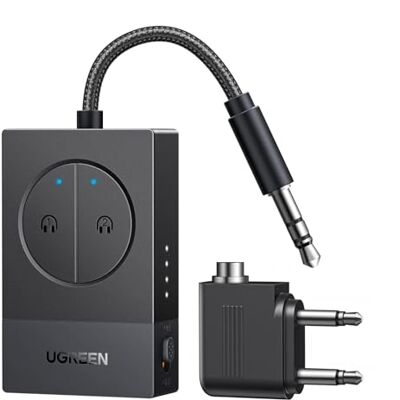 UGREEN Émetteur Jack Bluetooth 5.4 pour TV Avion Transmetteur Bluetooth Supporte Double Connexion pour Casque Écouteur Avion Enceinte Haut-Parleur avec Adaptateur pour Avion 19h d'autonomie UGREEN Émetteur Jack Bluetooth 5.4 pour TV Avion Transmetteur Bluetooth Supporte Double Connexion pour Casque Écouteur Avion Enceinte Haut-Parleur avec Adaptateur pour Avion 19h d'autonomie