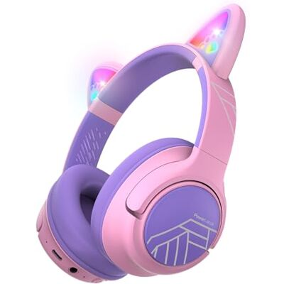 PowerLocus Casque sans fil pour enfants, lumières LED oreilles de chat, volume limité de 74/85/94 dB, casque Bluetooth pour enfants, 45 heures de lecture, stéréo HD, autocollants amusants, microphone PowerLocus Casque sans fil pour enfants, lumières LED oreilles de chat, volume limité de 74/85/94 dB, casque Bluetooth pour enfants, 45 heures de lecture, stéréo HD, autocollants amusants, microphone