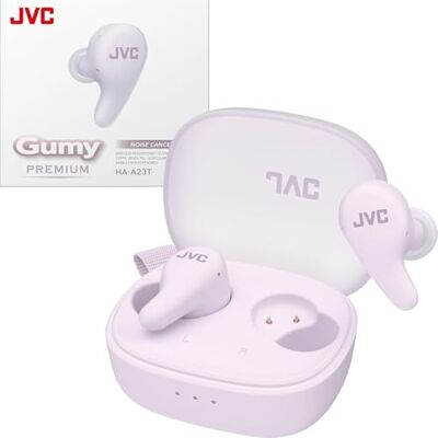 JVC Écouteurs Gumy Premium True Wireless avec réduction de bruit, Bluetooth 5.4, faible latence, autonomie 26 heures et boîtier de charge transparent, USB-C – HA-A23T-V (Violet) JVC Écouteurs Gumy Premium True Wireless avec réduction de bruit, Bluetooth 5.4, faible latence, autonomie 26 heures et boîtier de charge transparent, USB-C – HA-A23T-V (Violet)