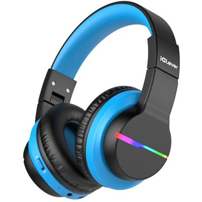 iClever Casque Audio Enfant Bluetooth sans Fil avec Microphone, Lumières LED Colorées, Volume Limité 74/85/94dB, 40 Heures de Travail, Bluetooth 5.0, Micro Intégré iClever Casque Audio Enfant Bluetooth sans Fil avec Microphone, Lumières LED Colorées, Volume Limité 74/85/94dB, 40 Heures de Travail, Bluetooth 5.0, Micro Intégré