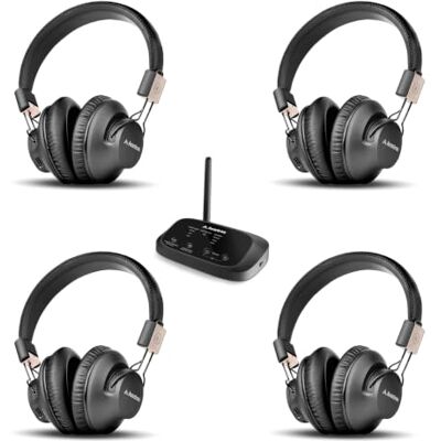 Avantree Quartet 2 – casque sans fil pour écoute en groupe avec émetteur pour TV, église, école et silent disco, plug & play, système 2.4GHz extensible multi-casques avec faible latence et voix claire Avantree Quartet 2 – casque sans fil pour écoute en groupe avec émetteur pour TV, église, école et silent disco, plug & play, système 2.4GHz extensible multi-casques avec faible latence et voix claire