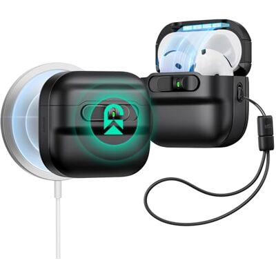 ESR Étui pour AirPods 4, compatible avec AirPods 4e génération (2024) (USB-C), compatible avec MagSafe, fermeture magnétique du couvercle, protection anti-chute avec cordon, série Pulse, noir ESR Étui pour AirPods 4, compatible avec AirPods 4e génération (2024) (USB-C), compatible avec MagSafe, fermeture magnétique du couvercle, protection anti-chute avec cordon, série Pulse, noir