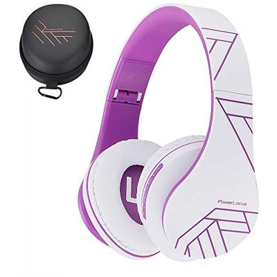 PowerLocus Casque Bluetooth supra-auriculaire stéréo pliable sans fil et filaire avec micro intégré, micro SD/TF, FM pour iPhone/Samsung/iPad/PC (blanc/violet) PowerLocus Casque Bluetooth supra-auriculaire stéréo pliable sans fil et filaire avec micro intégré, micro SD/TF, FM pour iPhone/Samsung/iPad/PC (blanc/violet)