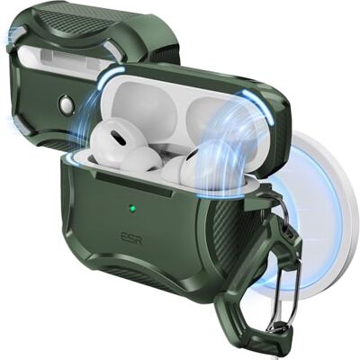 ESR Coque pour AirPods Pro 2, compatible avec Airpods Pro 2e/1ère génération (2023/2022/2019), compatible avec MagSafe, protection puissante contre les chutes, couvercle magnétique, série Cyber, vert ESR Coque pour AirPods Pro 2, compatible avec Airpods Pro 2e/1ère génération (2023/2022/2019), compatible avec MagSafe, protection puissante contre les chutes, couvercle magnétique, série Cyber, vert