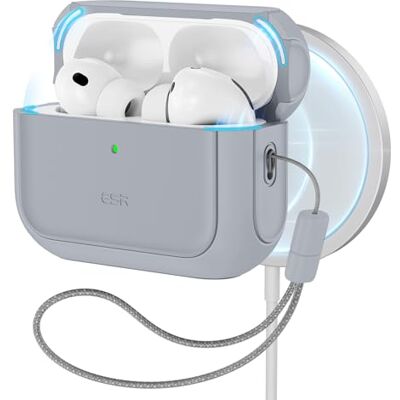 ESR Coque pour AirPods Pro 3 2025, compatible avec MagSafe, cordon inclus Compatible avec AirPods Pro 3, compatible avec MagSafe, protection contre les chutes, fermeture magnétique, série Orbit, gris ESR Coque pour AirPods Pro 3 2025, compatible avec MagSafe, cordon inclus Compatible avec AirPods Pro 3, compatible avec MagSafe, protection contre les chutes, fermeture magnétique, série Orbit, gris